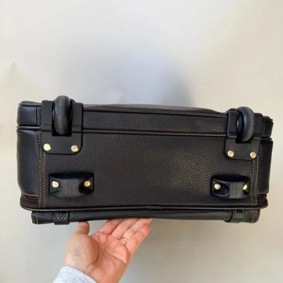 Brooks Brothers Genuine Pebbled Leather Carry-On Trolley Travel Laptop Bag – Bla - Picture 8 of 16